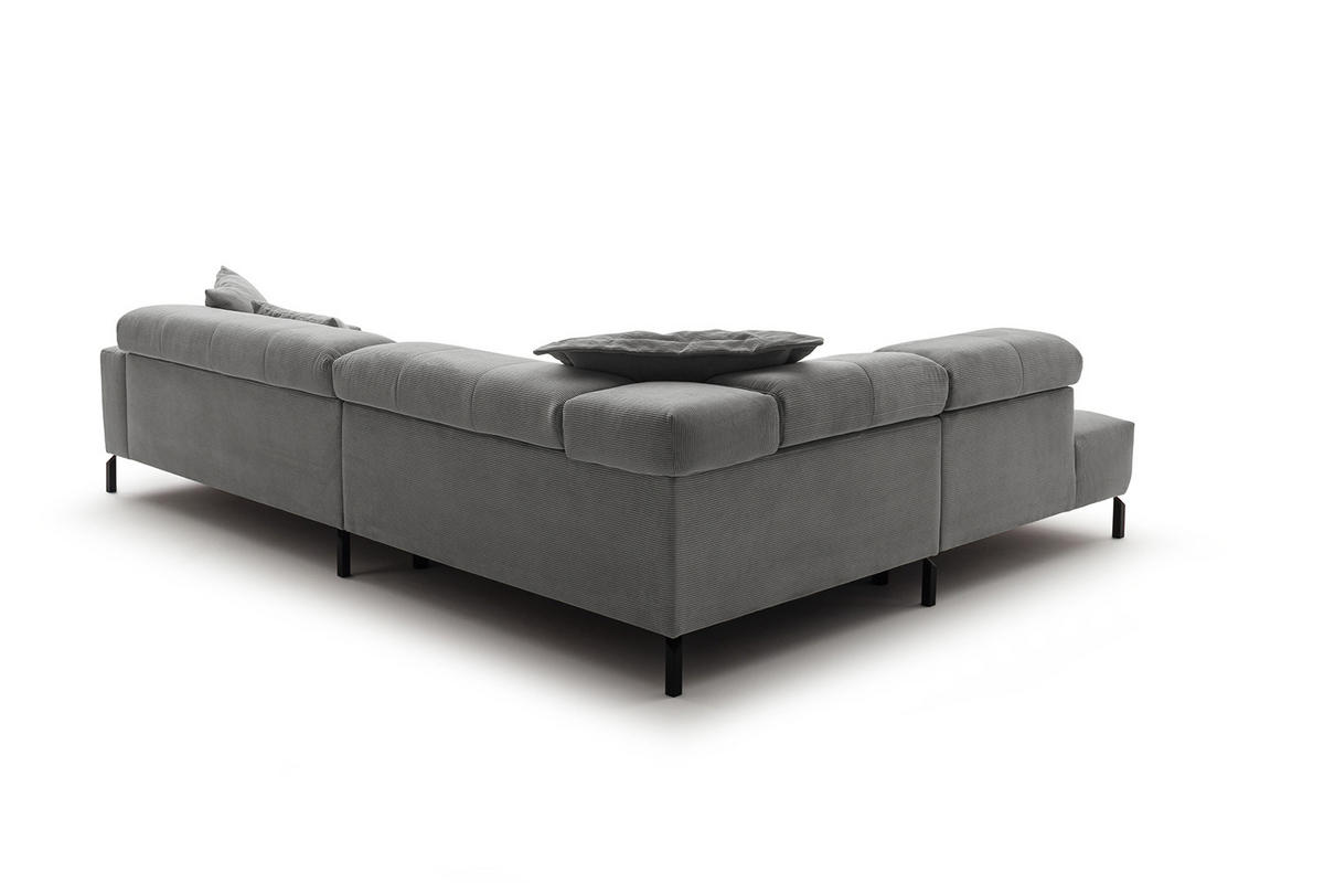ECKSOFA MIT MOTORISCHEM SITZVORZUG OHIO Grau Cord - Schwarz/Grau, Textil/Metall (311/219cm) - KAWOLA