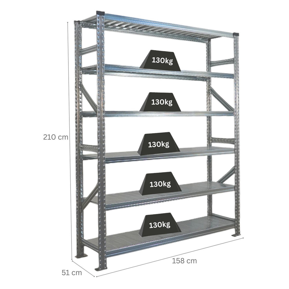 FACHBODENREGAL Proximo Stecksystem 210x150x50cm 6 Ebenen Beidseitig nutzbar Verzinkt - Silberfarben, Metall (150/210/50cm) - PROREGAL