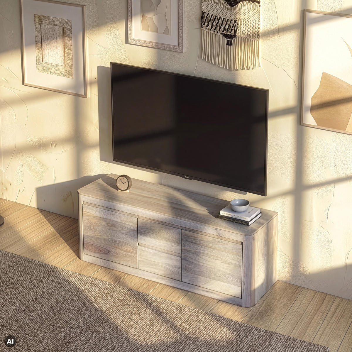 TV-BOARD Mango 147x40x58 weiß lackiert TORONTO #300 - Weiß, Holz (147/58/40cm) - Massivmoebel24