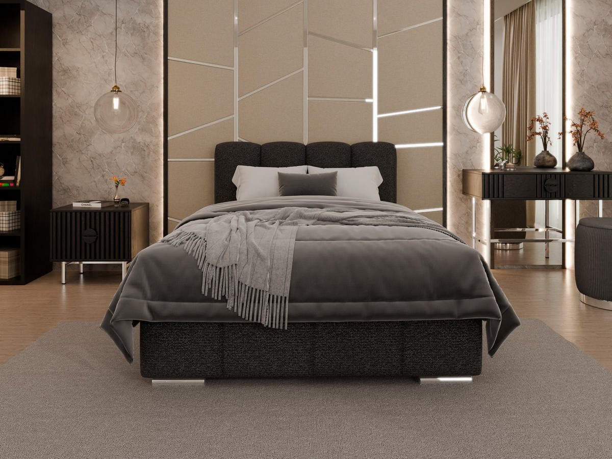 POLSTERBETT ZAIRA 120 x 200 cm mit Bettkasten und Lattenrost, 7-Zonen-Taschenfederkernmatratratze CIRA (24 cm) – Graphit - Schwarz, Holz (120/200cm) - Panda Möbel