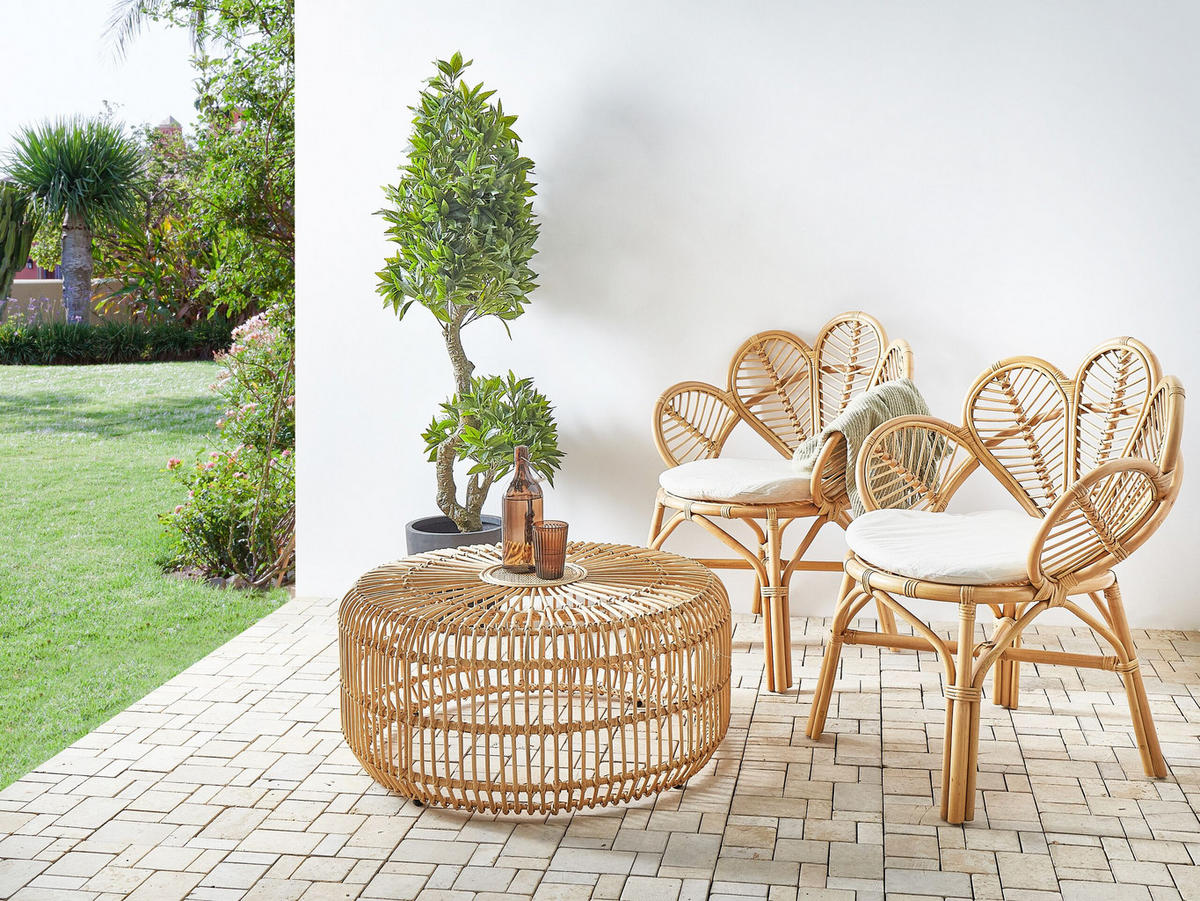 RATTANSTUHL 2er-Set natürlich Pfauform Florentine II - Naturfarben, Naturmaterialien (74/88/61cm) - Beliani