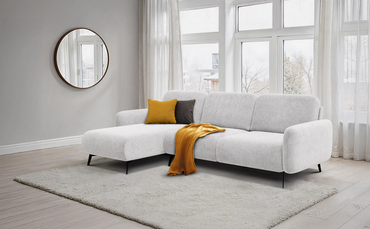 ECKSOFA FEBE 4-Sitzer links, creme - Creme/Schwarz, Holz/Textil (264/157cm) - Courtois Laville