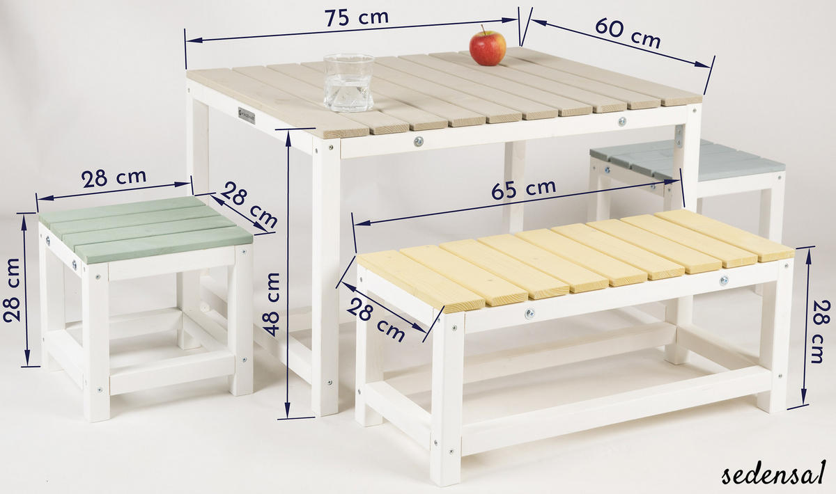 KINDERSITZGRUPPE aus Holz, mit Abdeckung, für Kinder ab 3 Jahren - Weiß, Holz (75/80/60cm) - WONDERMAKE