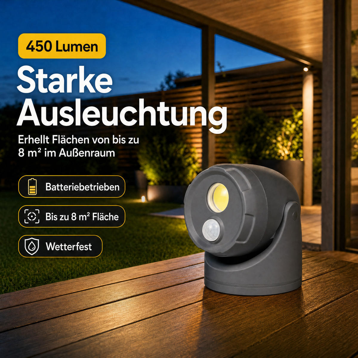 LED-BATTERIE-SPOT-STRAHLER - mit Bewegungsmelder und Erdspieß für Außenbereich, 3er-Set D-Batterien inklusive - Anthrazit, Kunststoff (10.9/10.9/17cm) - Northpoint