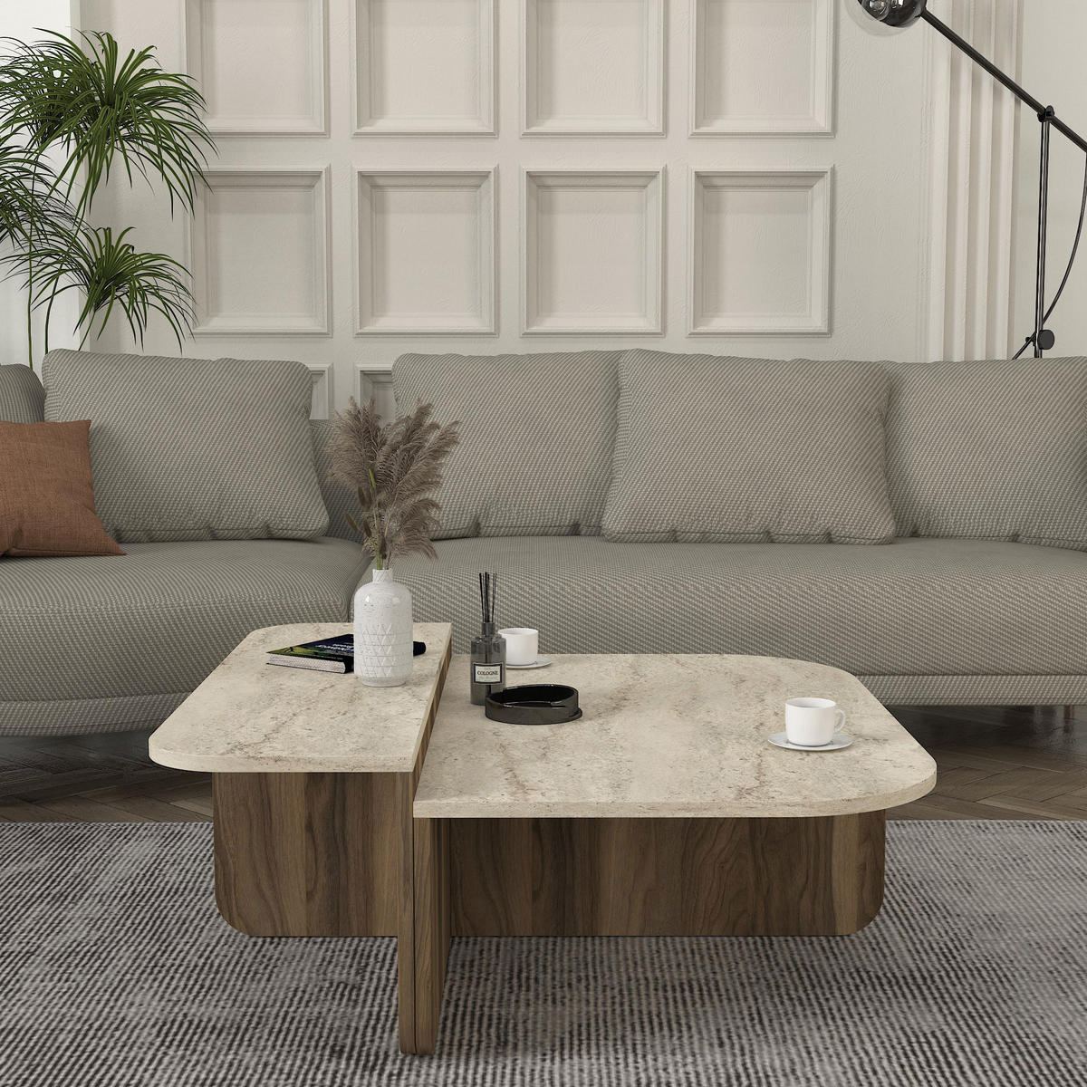 COUCHTISCH Luxe Beige Travertin Optik Braun 90x90 cm - Beige/Braun, Holzwerkstoff (90/90/33cm) - moebel17