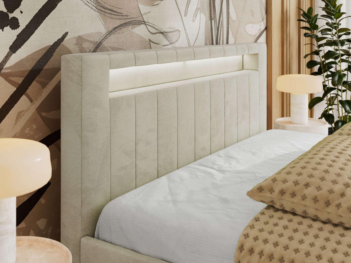 POLSTERBETT GOLD 5 CLASSIC 180/200 - Beige Velvet - Pocket-Matratze - Beige, Textil (180/200cm) - MKS