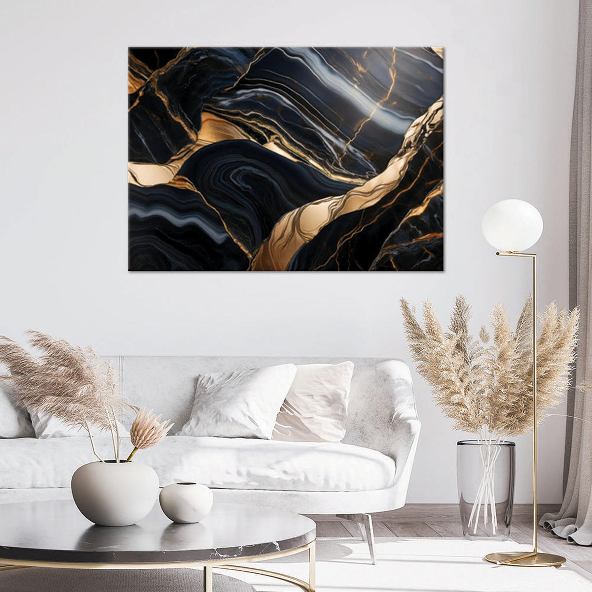 LEINWANDBILD Schwarzer Marmor mit Gold 120x80cm - Schwarz, Textil (120/80cm) - Feeby