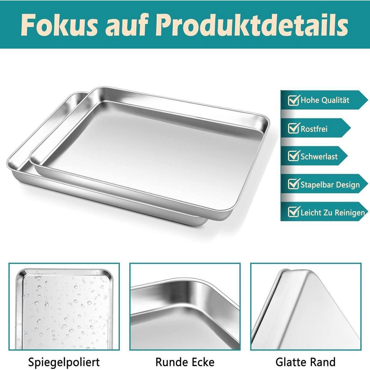 BACKBLECH 2er Set Edelstahl 26,4x20,4x2,5cm - Silberfarben, Metall (20.4/2.5/26.4cm)