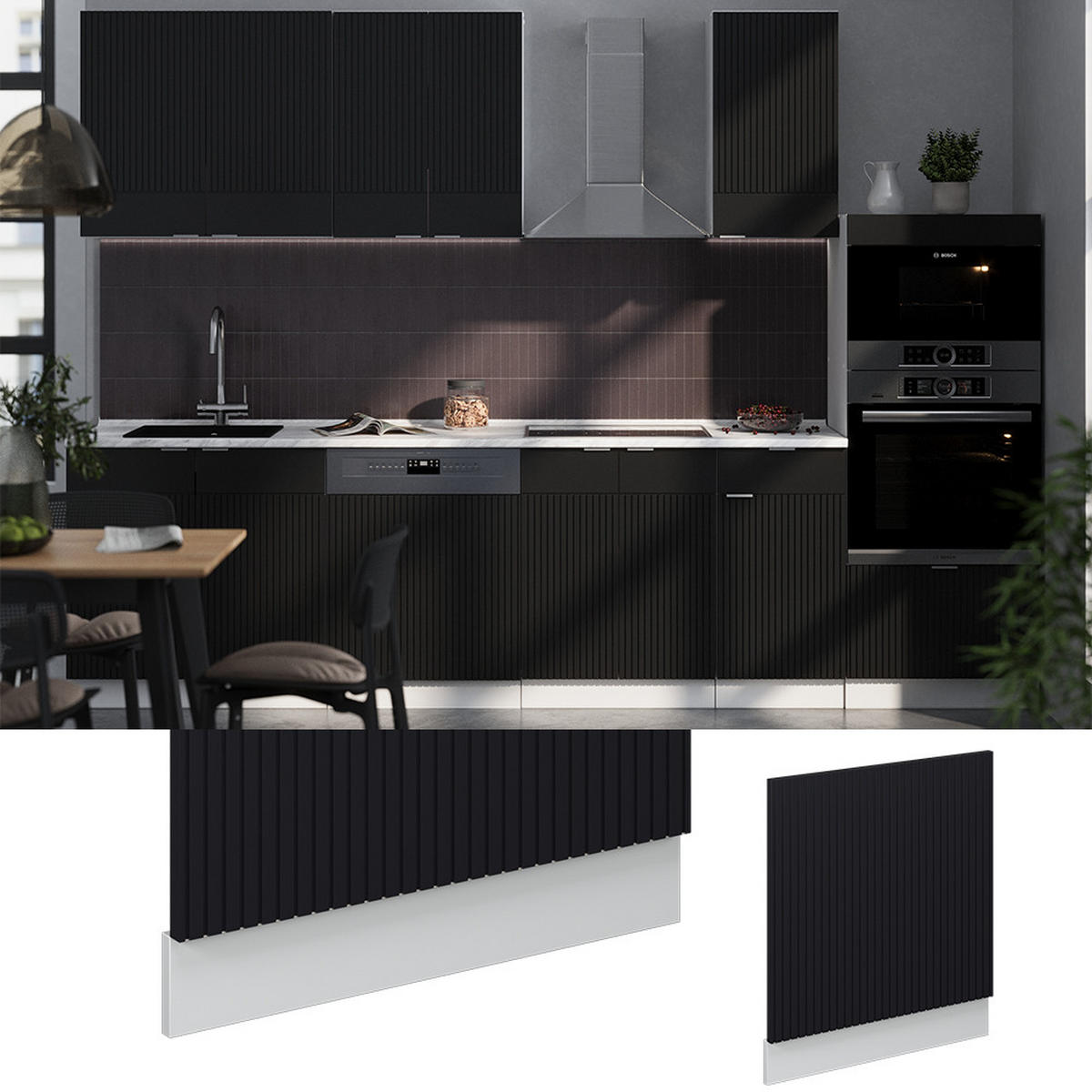 FRONTBLENDE Fame-Line, Schwarz gestreift, 60 cm, AP Anthrazit - Schwarz/Weiß, Holzwerkstoff (60/67.4/1.6cm) - Vicco