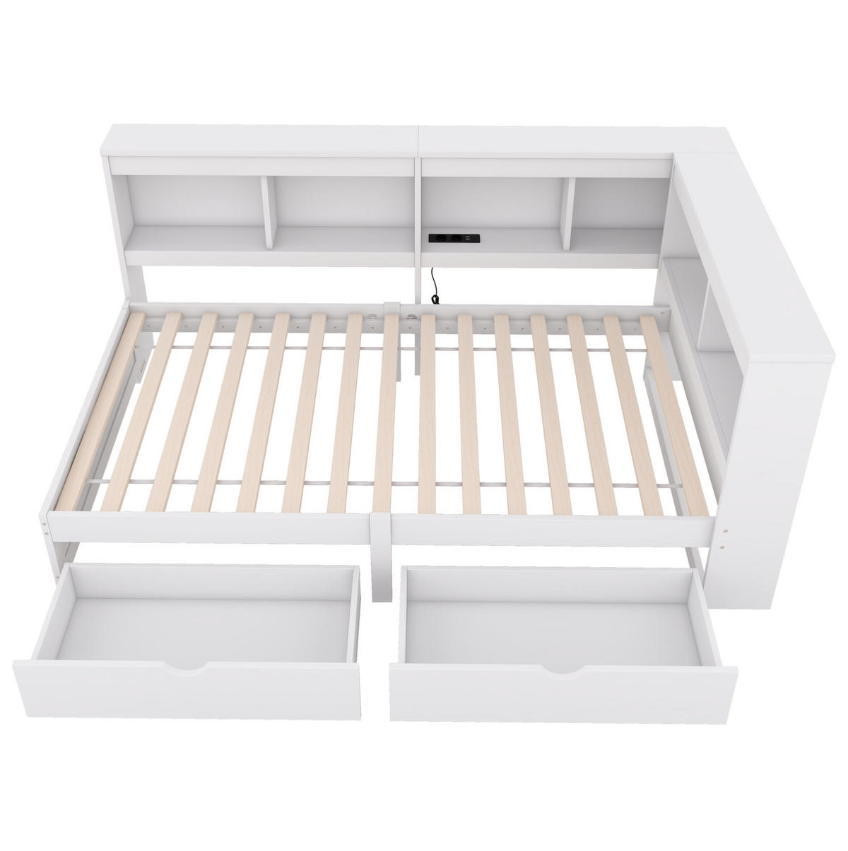POLSTERBETT 90/200 cm in Weiß mit 2 Schubladen und USB-Anschlüssen - Weiß, Holzwerkstoff (90/200cm) - Flora Grace