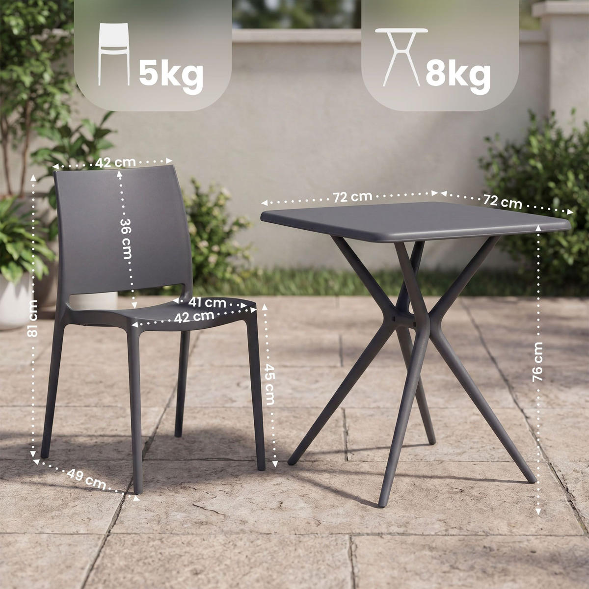 GARTENMÖBEL-SET Greta 4 Stühle 156x156x81cm Kunststoff Dunkelgrau Balkonset - Dunkelgrau, Kunststoff - DELUKE
