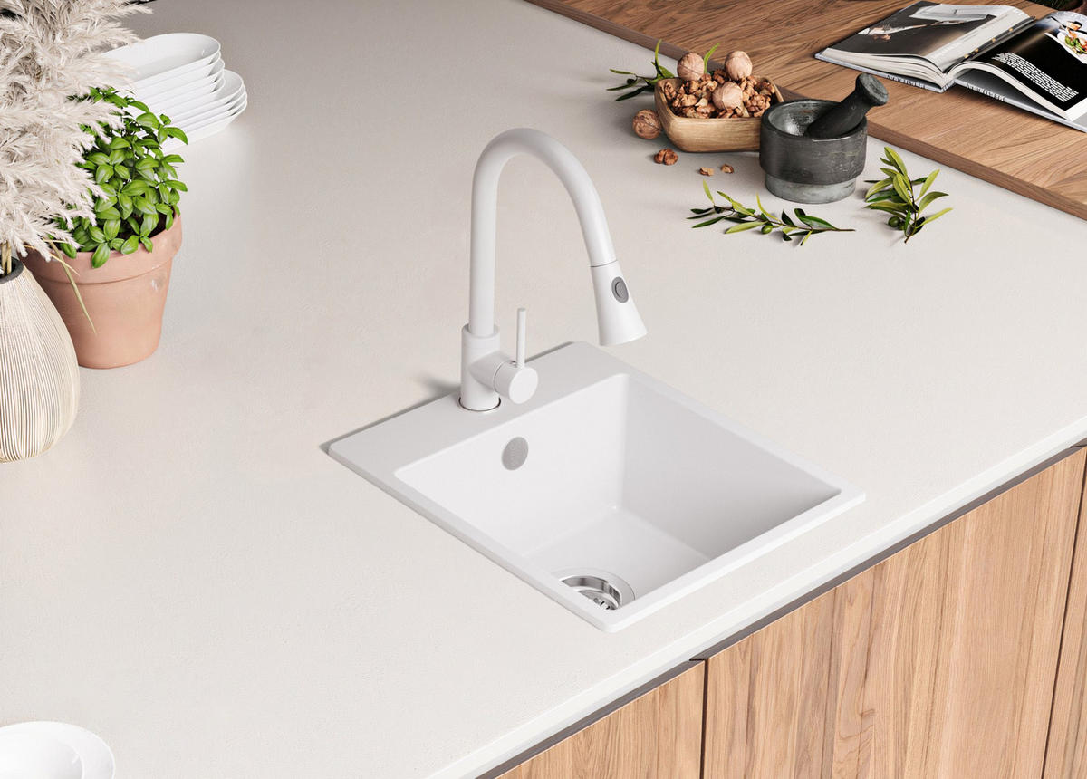 SPÜLBECKEN Riga Easy, 2-er set Weiß 38/44 cm 1 Becken + Ablauf-Set ab 40er Unterschrank - Chromfarben/Weiß, Kunststoff (38/19/44cm) - Primagran