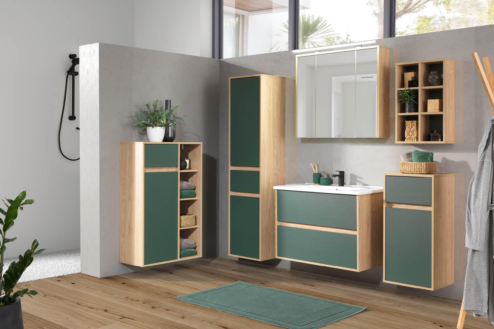 Badezimmer komplett in braun und grün, Serie Mario