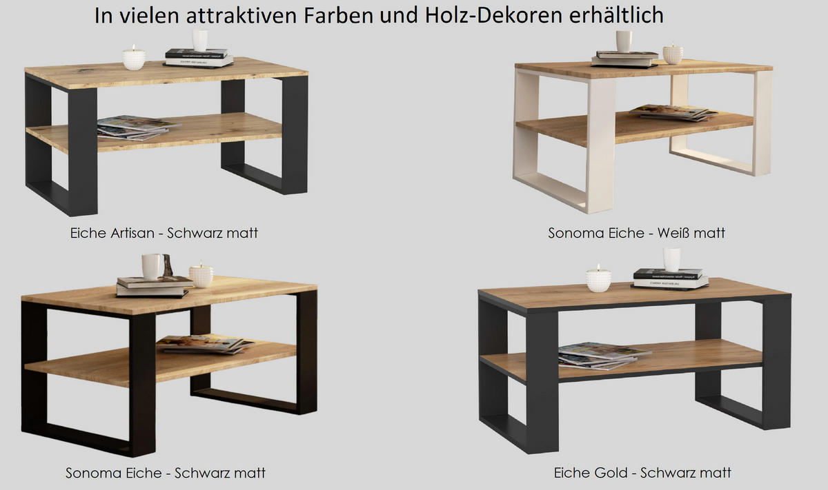 COUCHTISCH Rechteckig Eiche Artisan - Schwarz 92/45/53 cm - Schwarz/Eiche Artisan, Holzwerkstoff (53/92/45cm) - designimpex