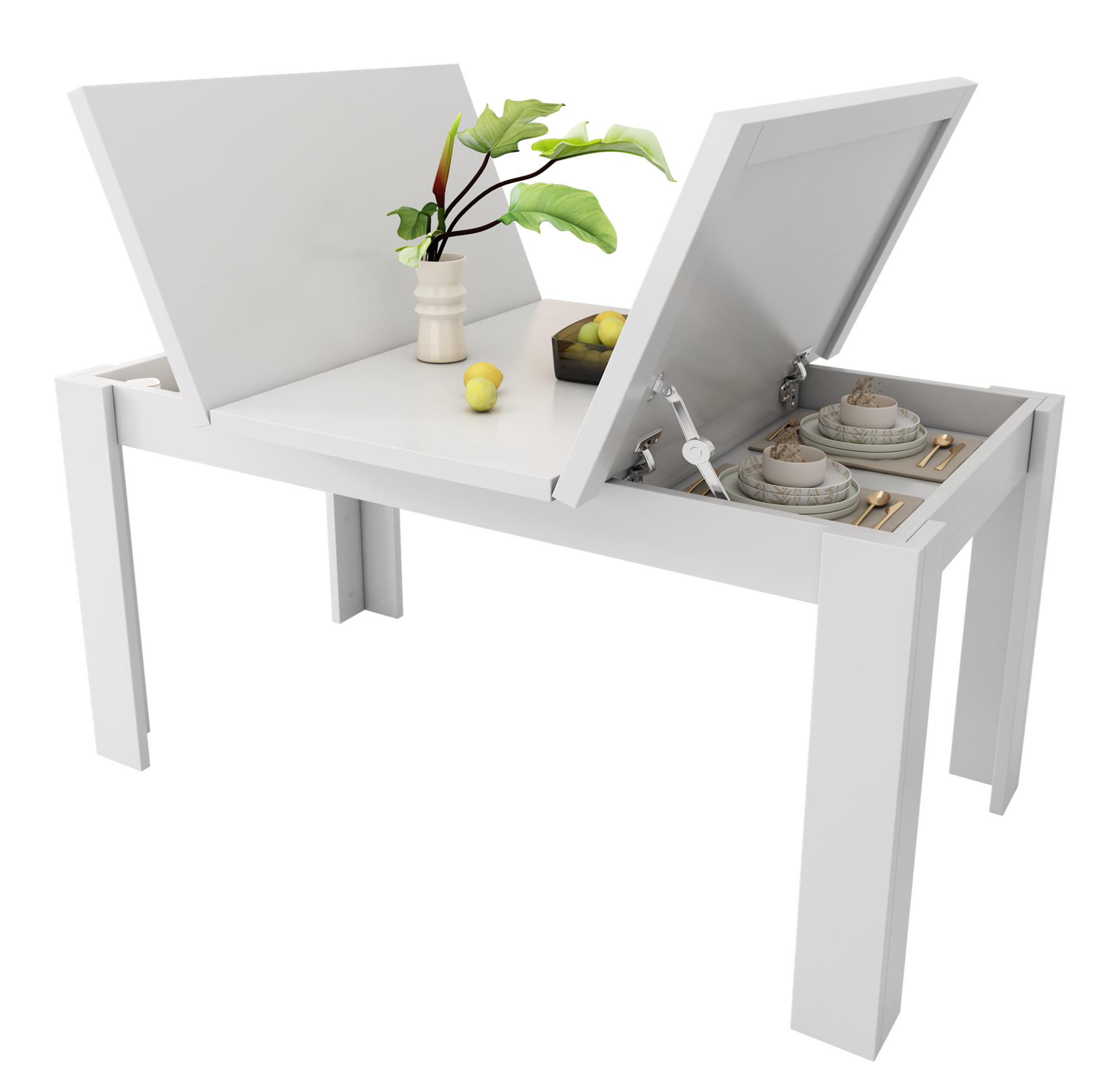 ESSTISCH 120/70 cm mit klappbarer Platte und verstecktem Stauraum aus MDF, Weiß - Weiß, Holzwerkstoff (120/70/75cm) - Redom