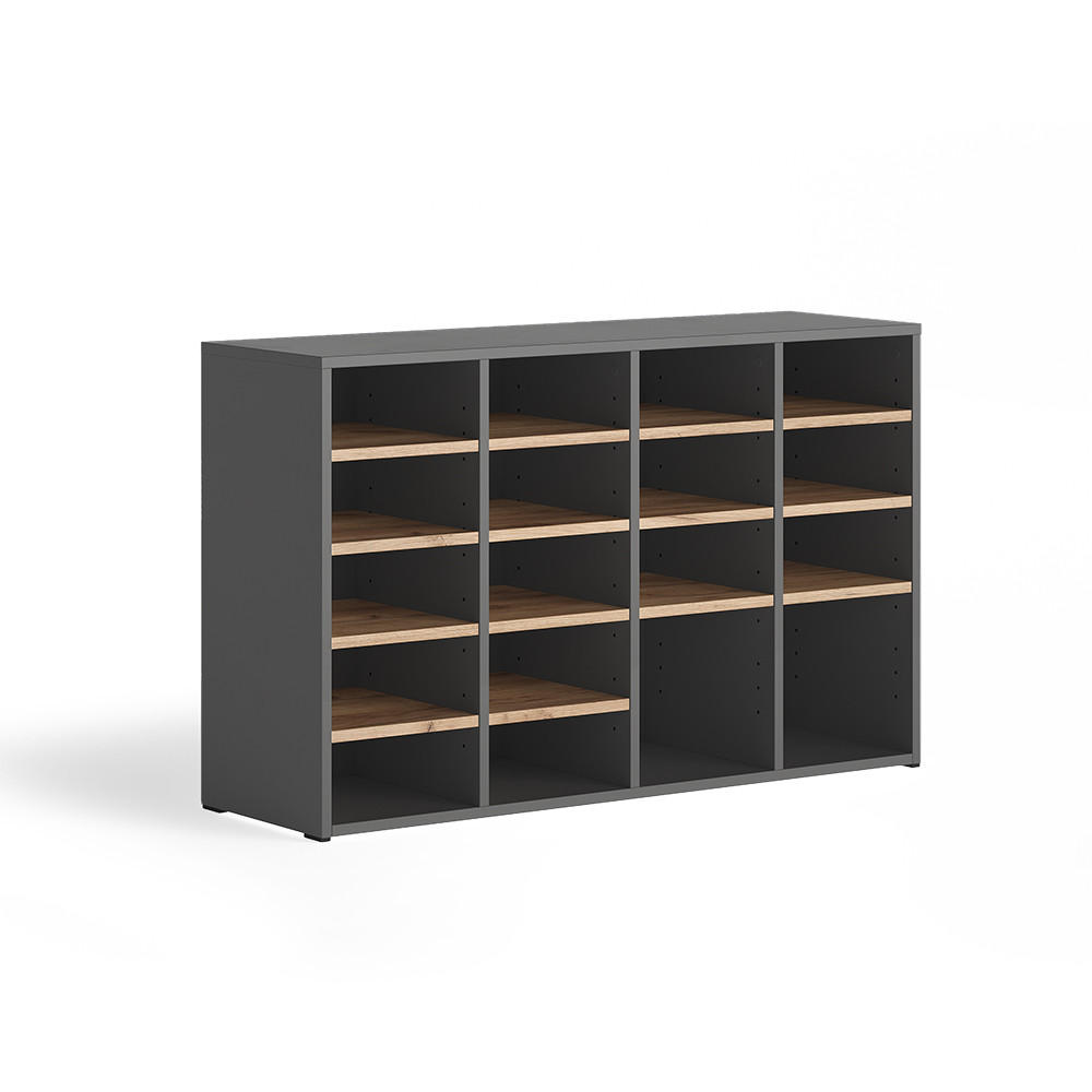 SKOSKÅP Lysander, antracit/Goldkraft ek, 104.2x65.5 cm med 18 öppna fack Antracit, Honungsek 65.5/104.2/32.1 cm