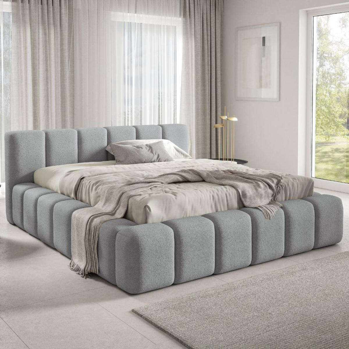 POLSTERBETT KALLA Premium 180x200 cm mit Bettkasten – QUELLE 83 - Hellgrau, Holz - Dekori_Interiors