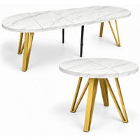 ESSTISCH rund ausziehbar 100/300/76 cm, Marmor, 54 cm Tischplatte + Industrial Metallgestell Gold - Goldfarben/Hellgrau, Holzwerkstoff/Metall (100/300/76cm) - Damale Möbel