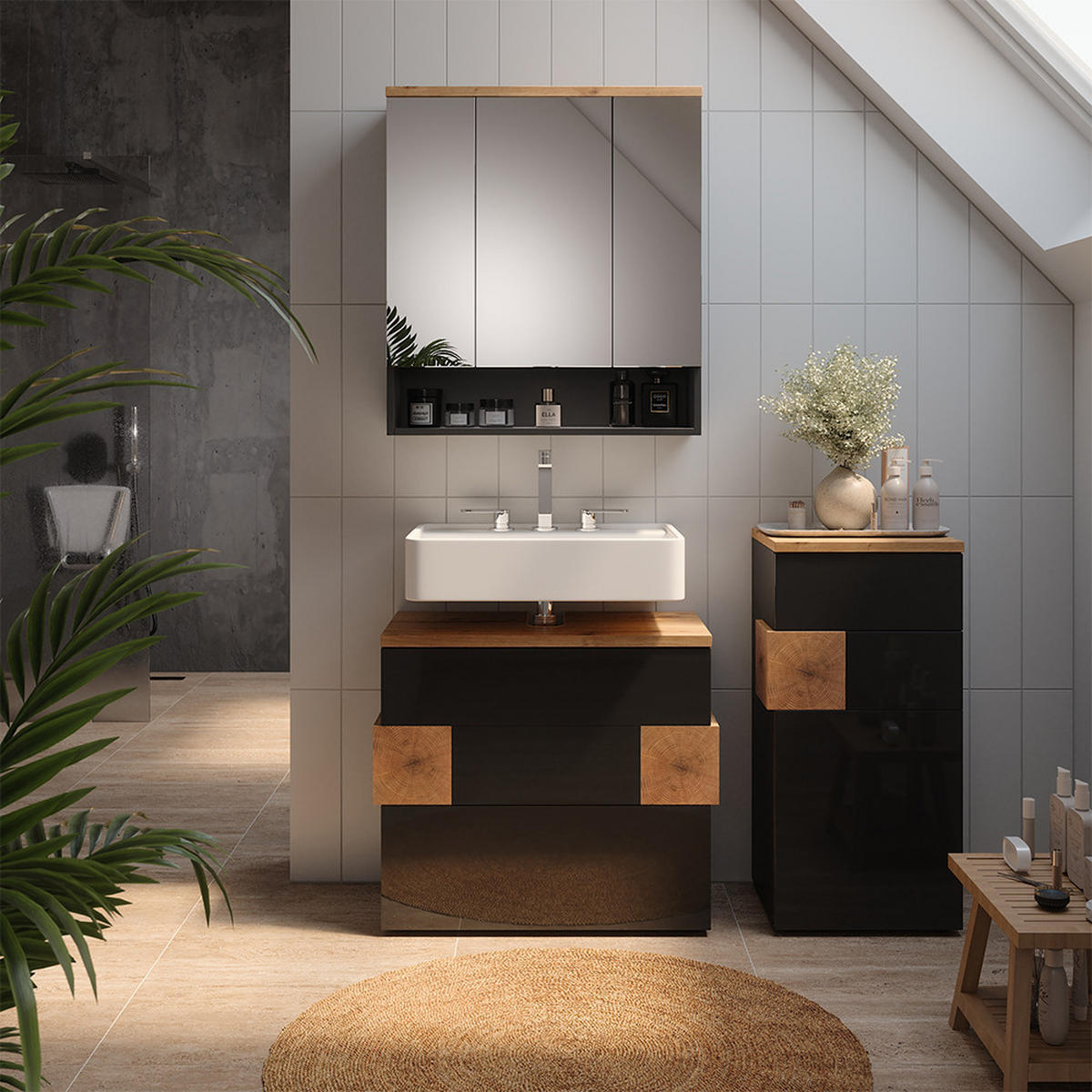 KOUPELNOVÝ NÁBYTEK Eden Antracit - antracitová/dub artisan, kompozitní dřevo (70/64.5/37cm) - Vicco