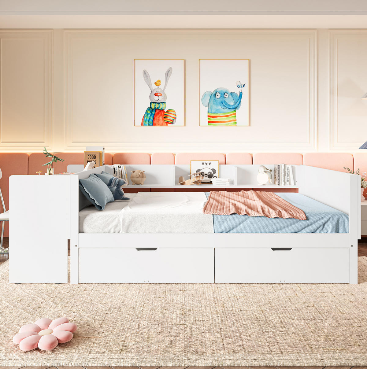 BETT 140/200 cm aus Kiefer mit Schreibtisch, Weiß - Weiß, Holz (140/200cm) - OKMYHOME