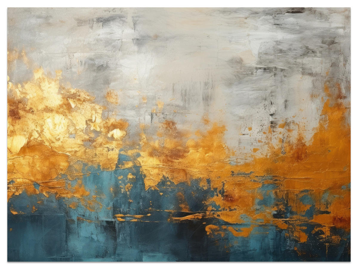 FOTOTAPETE für Badezimmer Abstrakter Beton Gold Mauer 350x256 - Türkis/Goldfarben, Papier (350/256cm) - Muralo