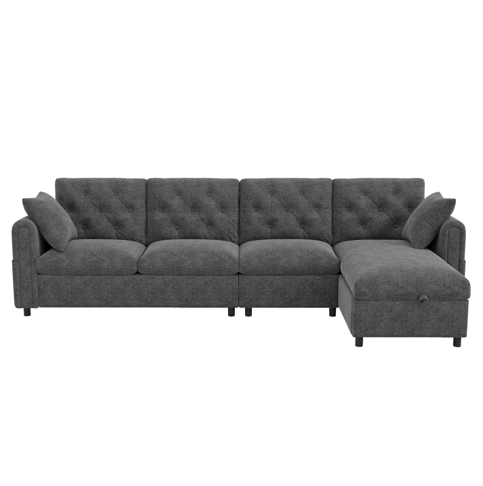 ECKSOFA 281/132/86 cm aus Samt mit Schlaffunktion und Stauraum Grau - Grau, Textil (132/281cm) - Modenvie