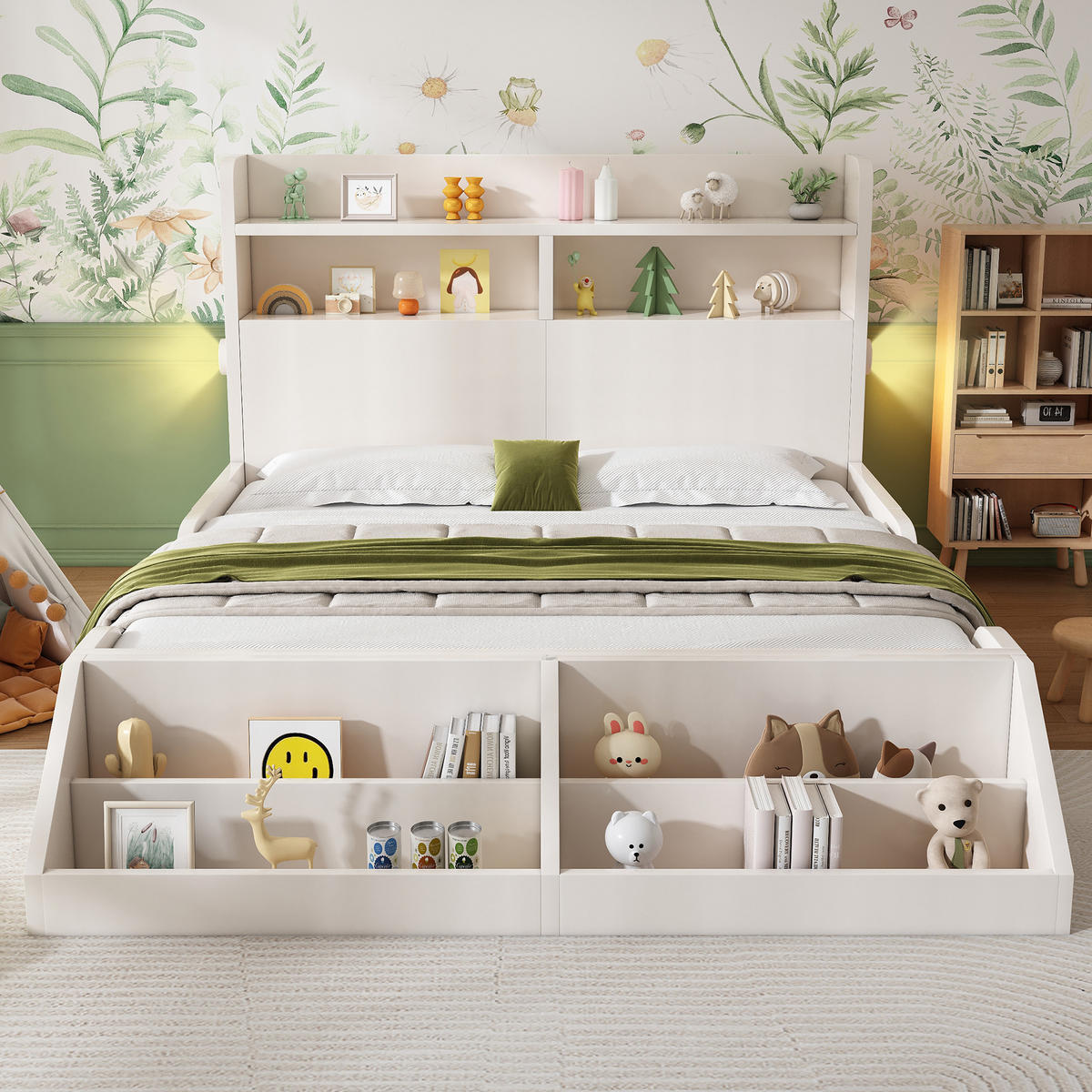 JUGENDBETT 140/200 cm in Weiß mit Regal und LED - Weiß, Holz/Holzwerkstoff (140/200cm) - WISHDOR