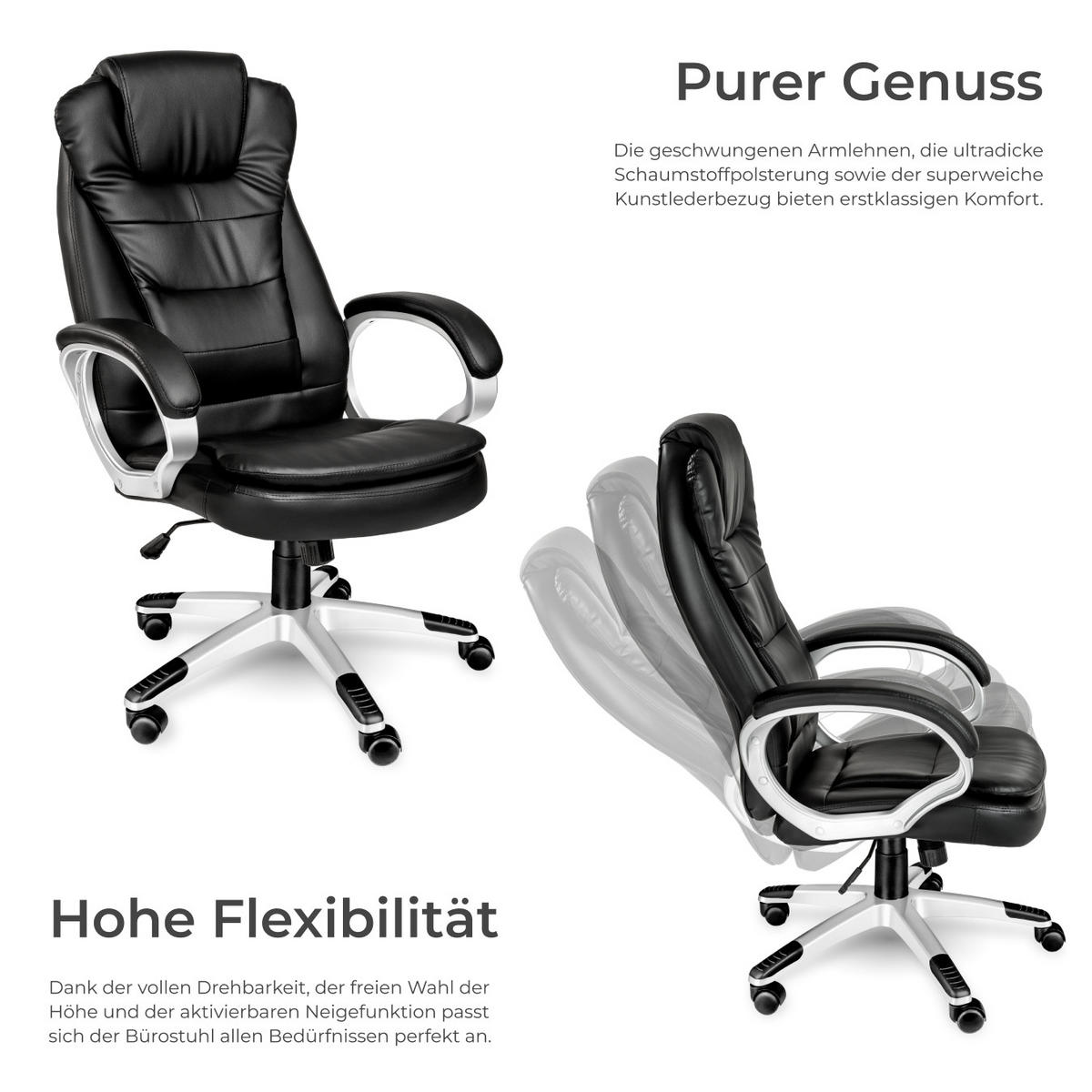 BÜROSTUHL Zulu,einstellbare Wippfunktion,schwarz - Schwarz, Leder (53/55/53cm) - tectake
