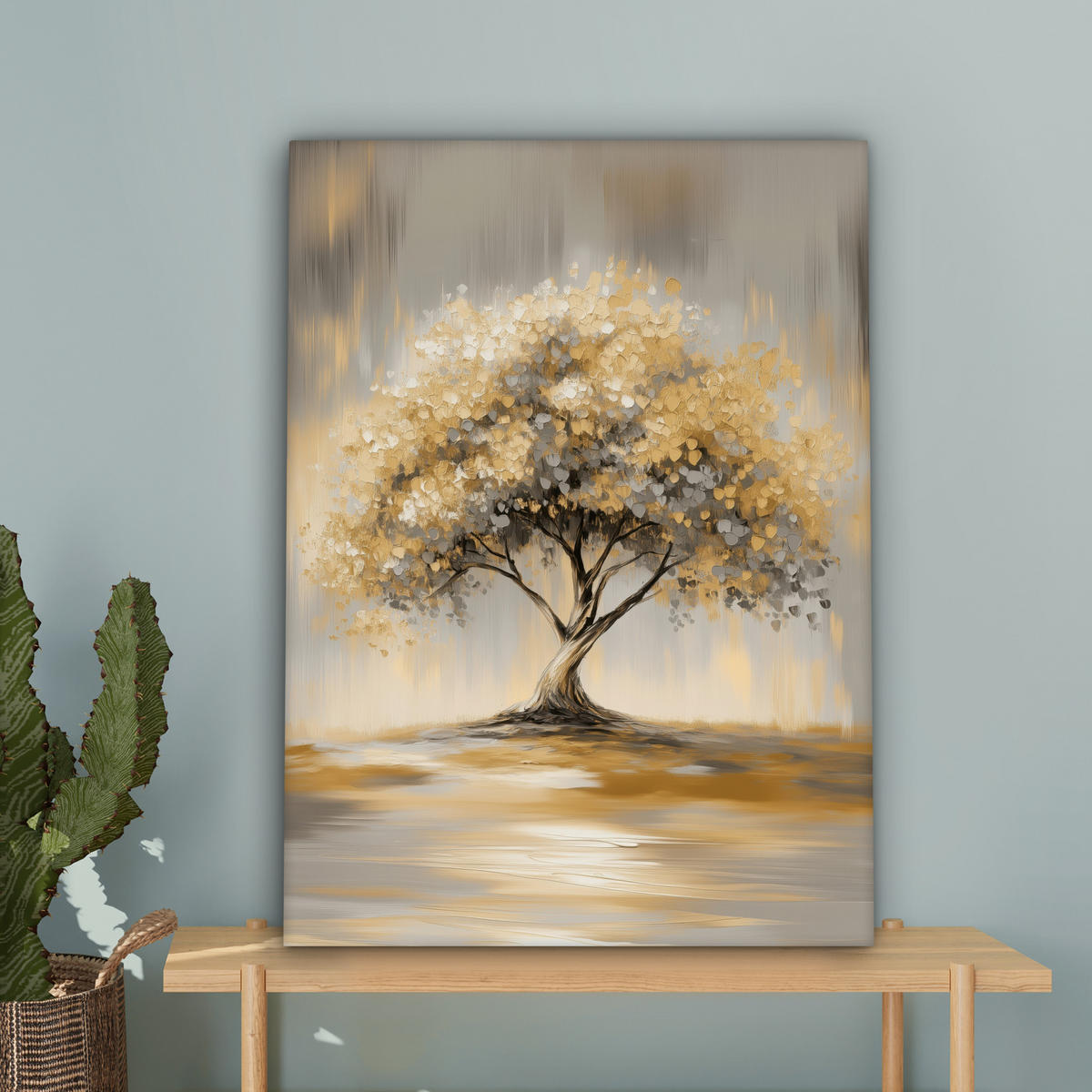 LEINWANDBILD Gemälde - Baum - Abstrakt - Blätter Wandbild Wohnzimmer 60x80 cm - Beige, Textil (60/80cm) - MuchoWow