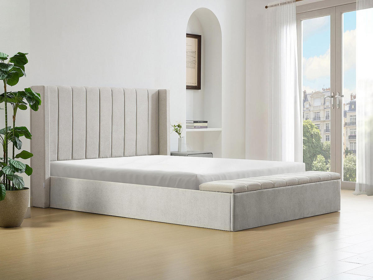 BETT mit Bettkasten - 2 Personen - Stoff - Beige - - Beige, Textil (180/200cm) - Vente-Unique