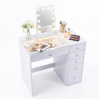 SCHMINKTISCH mit Spiegel Beleuchtung 6 Schubladen 92/55/121 CM - Weiß, Holzwerkstoff/Metall (55/81/92cm) - VANITII