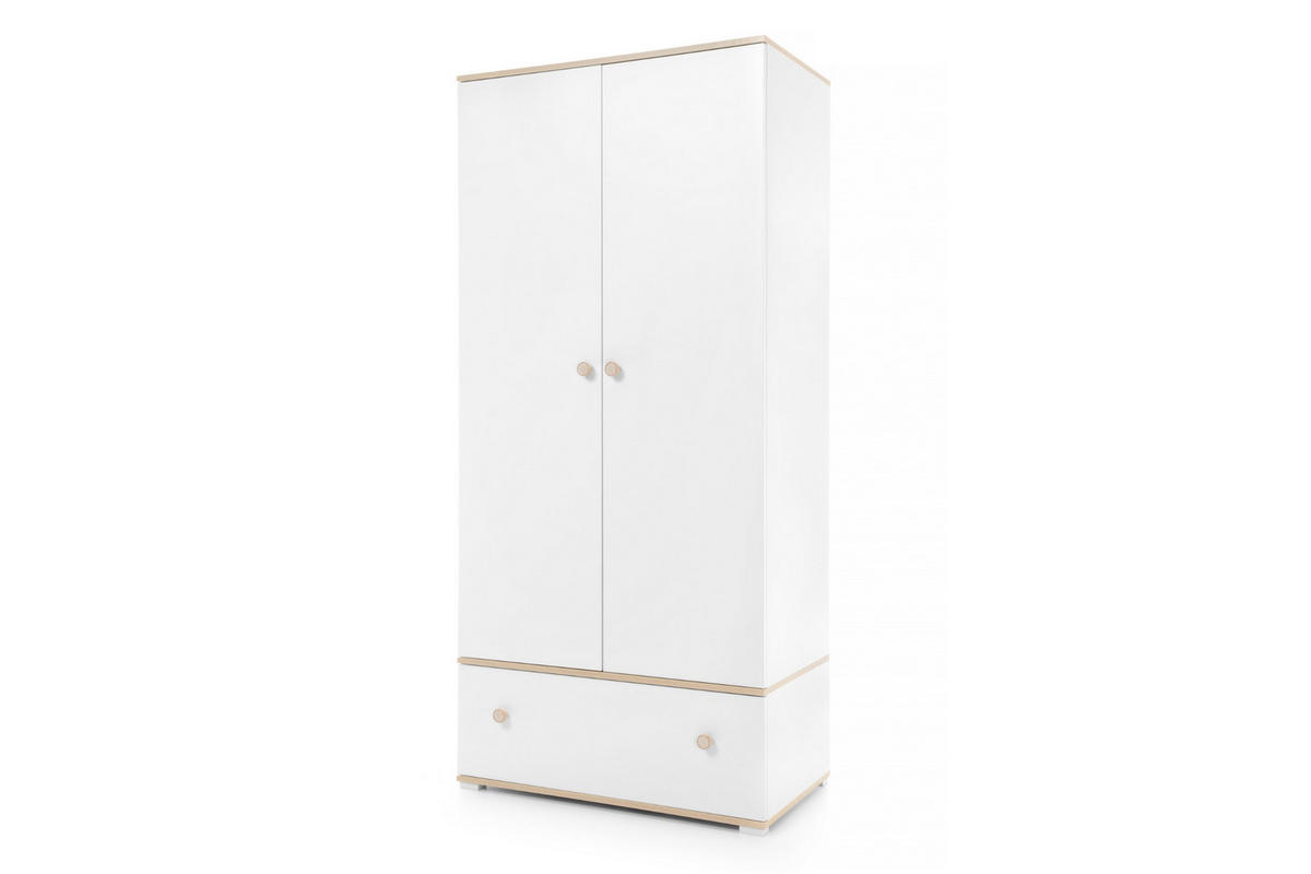 KINDERKLEIDERSCHRANK OKTAVIA 01 2-türig 90/50/195 in Weiß Matt / Eiche - Eichefarben/Weiß, Holzwerkstoff (90/195/50cm) - Deine Möbel 24