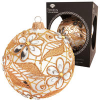 CHRISTBAUMKUGEL Strassdesign Blumen und Blätter Silberfarbig 10cm (Glas / 1 Stk.) - Silberfarben, Glas (10/10/10cm) - Krebs Glas Lauscha
