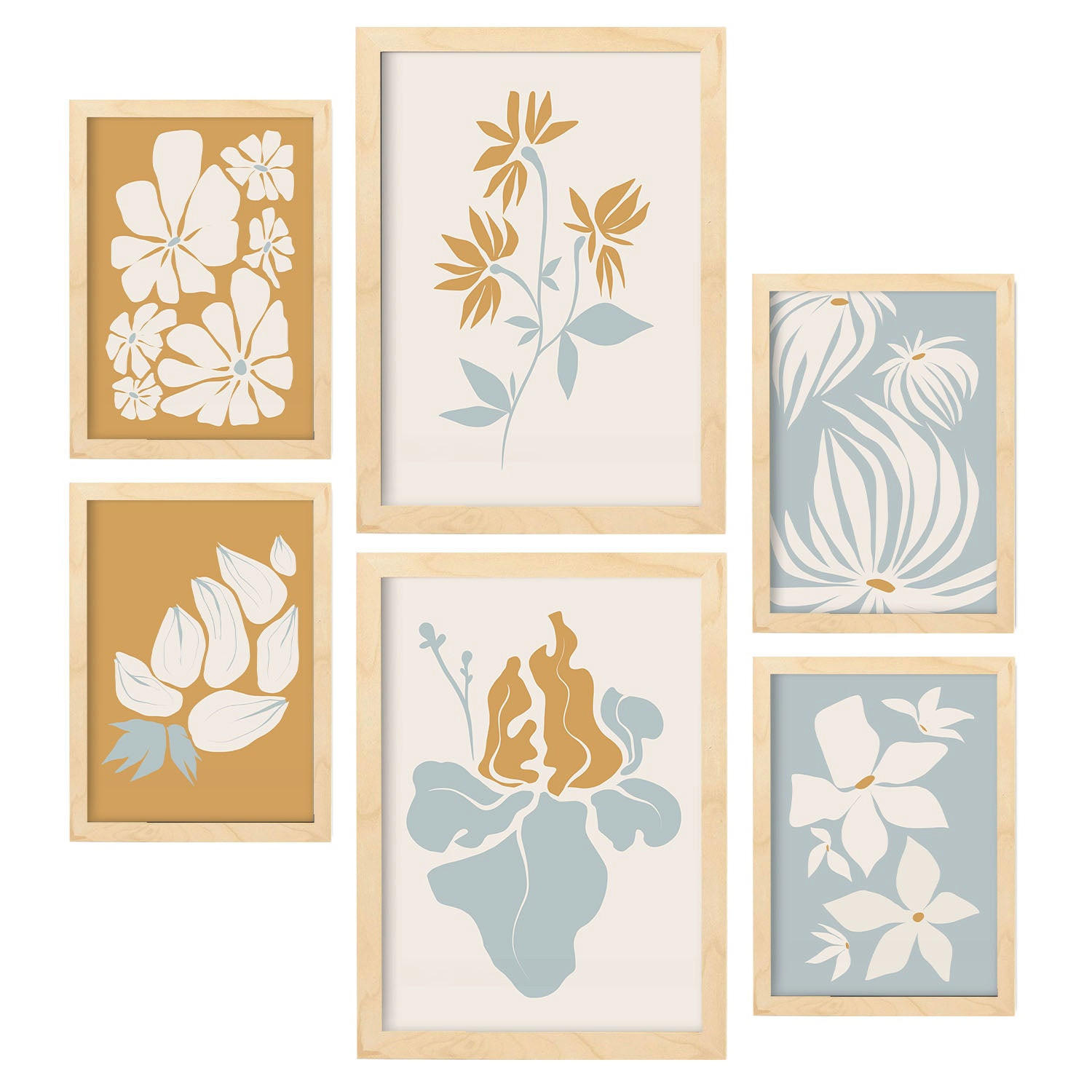POSTER Set Mit 6 Blumenrahmen 1 In Blume Zusammenfassung Ästhetische Dekorative Gemälde Für Ihr Wohnzimmer Zuhause A3 & A4 Rahmen Aus Hellem Holz - Beige, Papier (29/3cm) - Nacnic