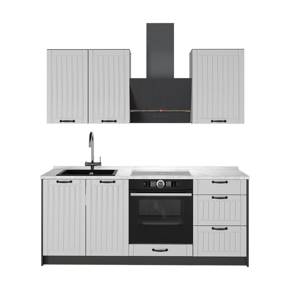 SINGLEKÜCHE Fame-Line, Weiß Landhaus/Anthrazit, 190 cm, AP Marmor - Anthrazit/Weiß, Holzwerkstoff (190/206.8/60cm) - Vicco