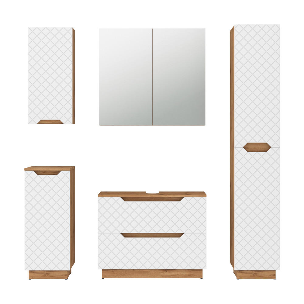 KOUPELNOVÝ NÁBYTEK Lotta Dub/bílá se strukturou dlaždic - bílá/barva dubu, kompozitní dřevo (79.6/62.1/32cm) - Vicco