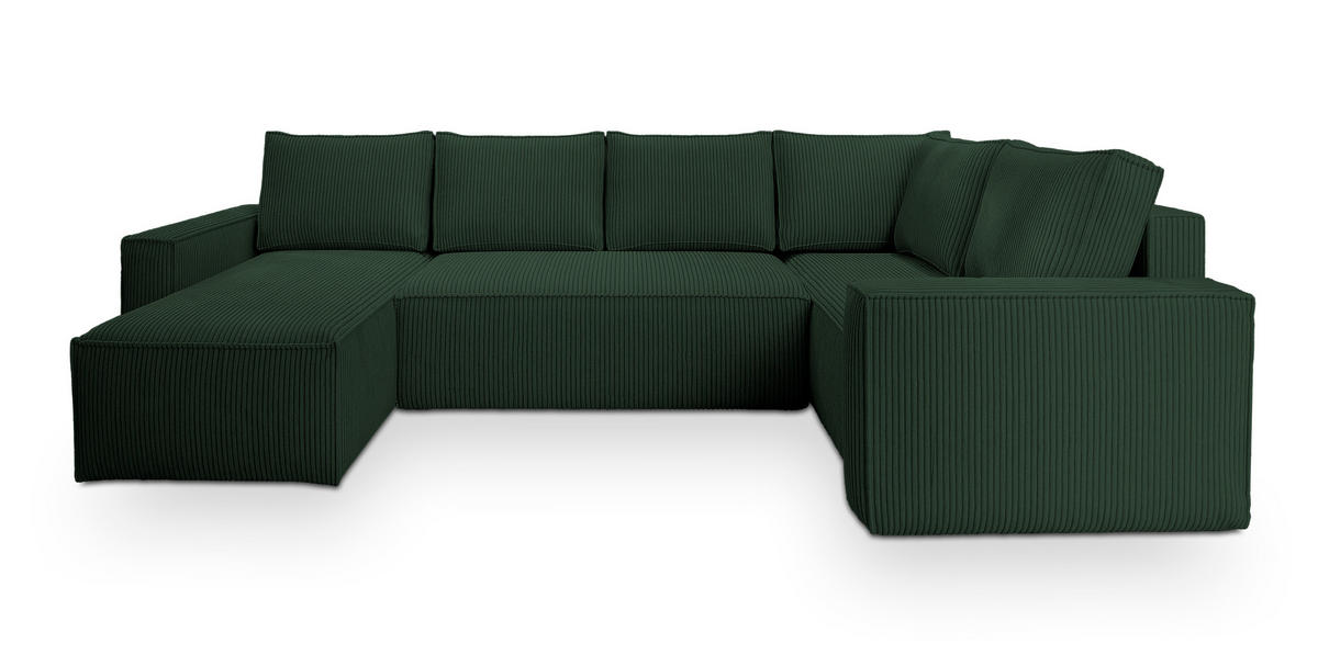 WOHNLANDSCHAFT NORENA R-S Grün Kordstoff mit Schlaffunktion - Grün, Holz (295/85/157.5cm) - MASSENO