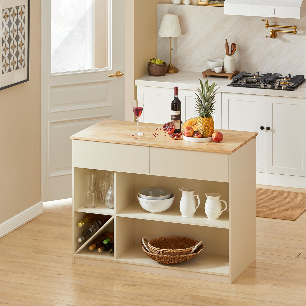 KÜCHENINSEL Beige - Beige, Holzwerkstoff (120/90/60cm) - SoBuy