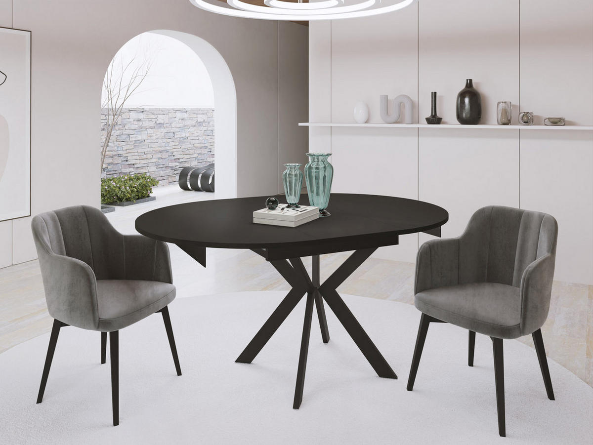 ESSTISCH Lily runder ausziehbarer, Schwarz 100-140/100/76 cm - Schwarz, Holzwerkstoff/Metall (100/100/76cm) - WFL GROUP