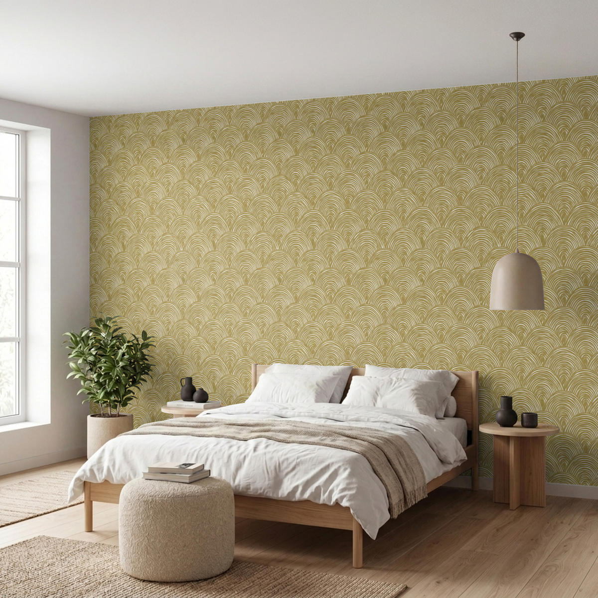 TAPETE - Fächer - Geometrisch - Grün - 500x220 cm - Goldfarben, Papier (500/220cm) - OnlyWow