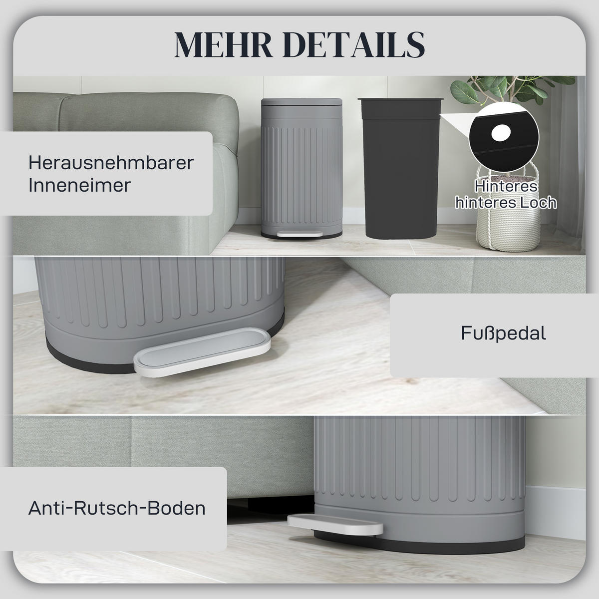 KOŠ NA ODPADKY 30 l, kov a plast, šedý - šedá, kov (31.2/60.8/36.5cm) - HOMCOM