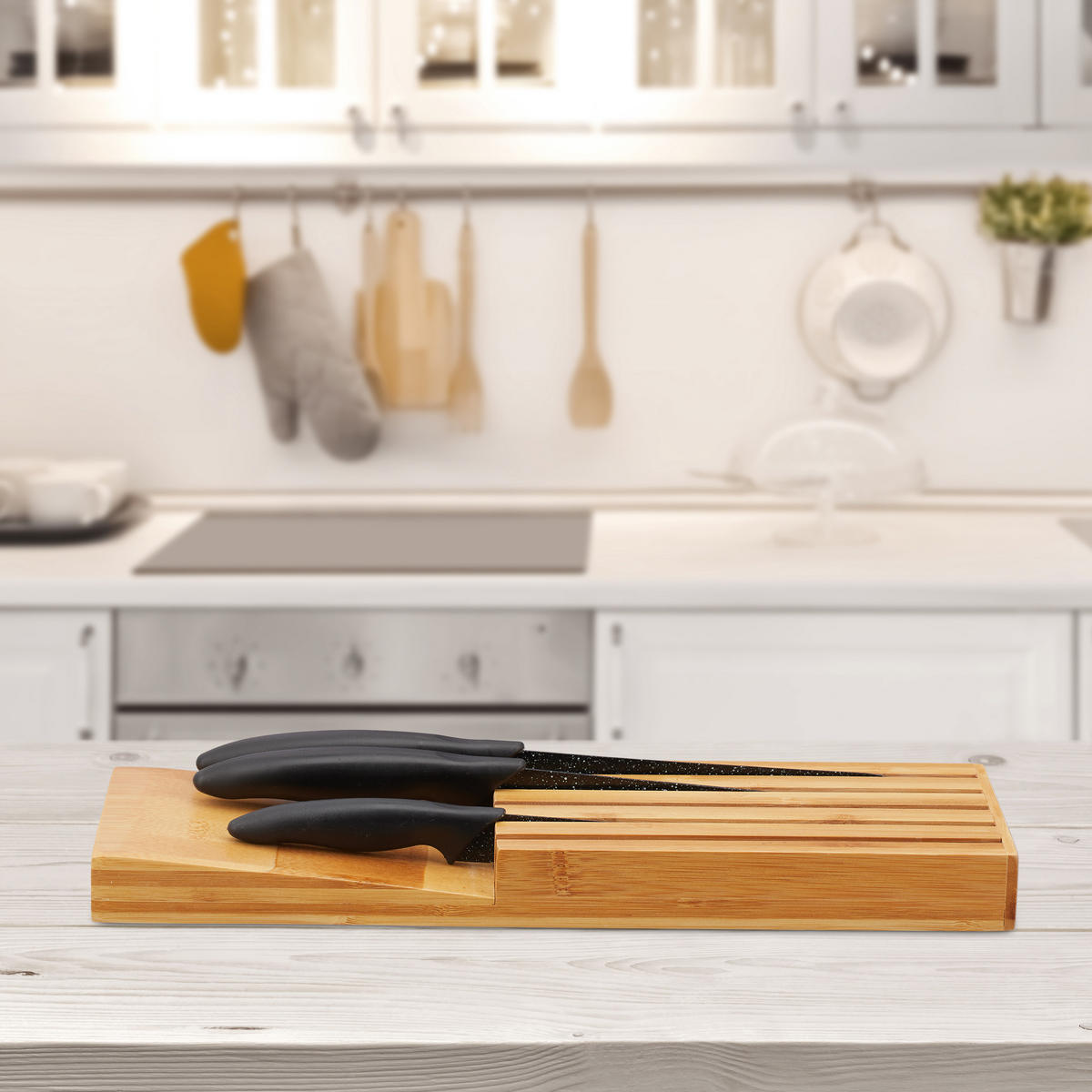 MESSERORGANIZER - Hellbraun, Holz (11/3.5/39cm) - Relaxdays