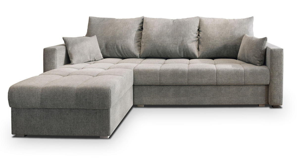 ROHOVÁ SEDAČKA NIDA světle šedá - šedá/světle šedá, dřevo/textil (220/143cm) - MASSENO