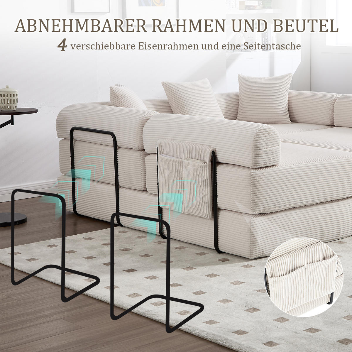 SCHLAFSOFA 270/180/64 cm Beige mit Integrierte Seitentaschen - Beige, Textil (270/64/180cm) - Oxeza