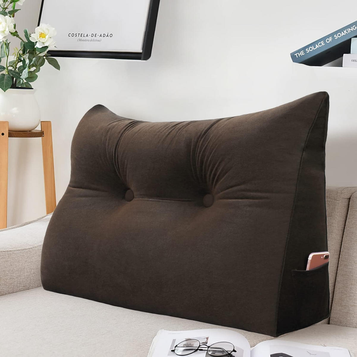 RÜCKENKISSEN für Bett Samt Braun 60 cm - Haselnussfarben, Textil (50/60cm) - Vercart