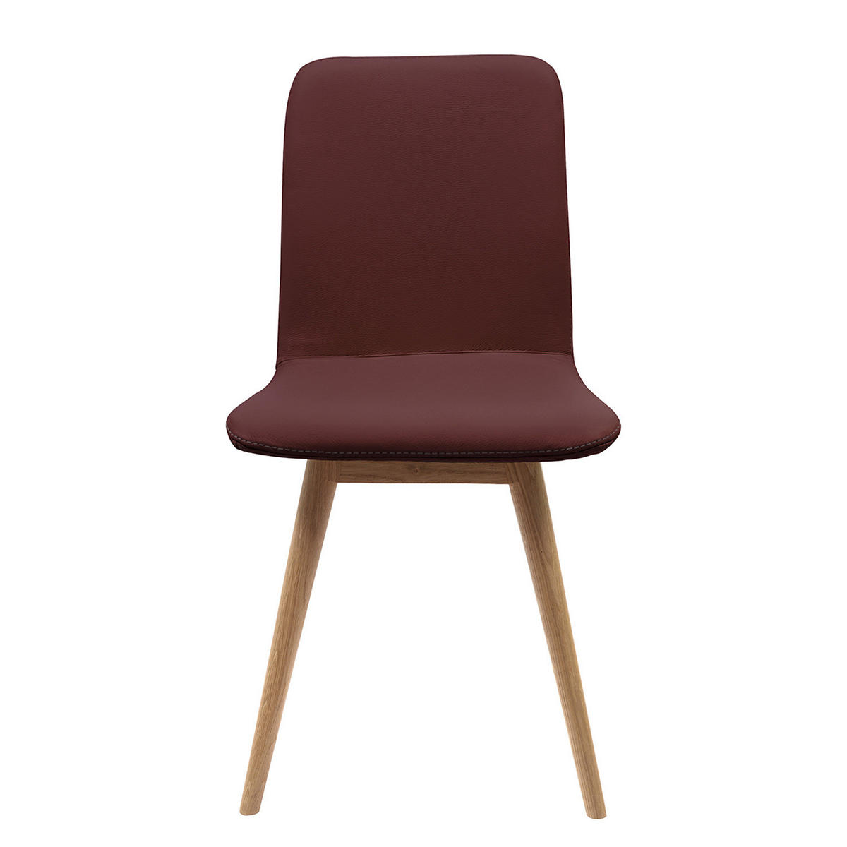 POLSTERSTUHL - Eiche massiv / Echtleder, 2er-Set - Bordeaux, Leder (45/85/60cm) - home24