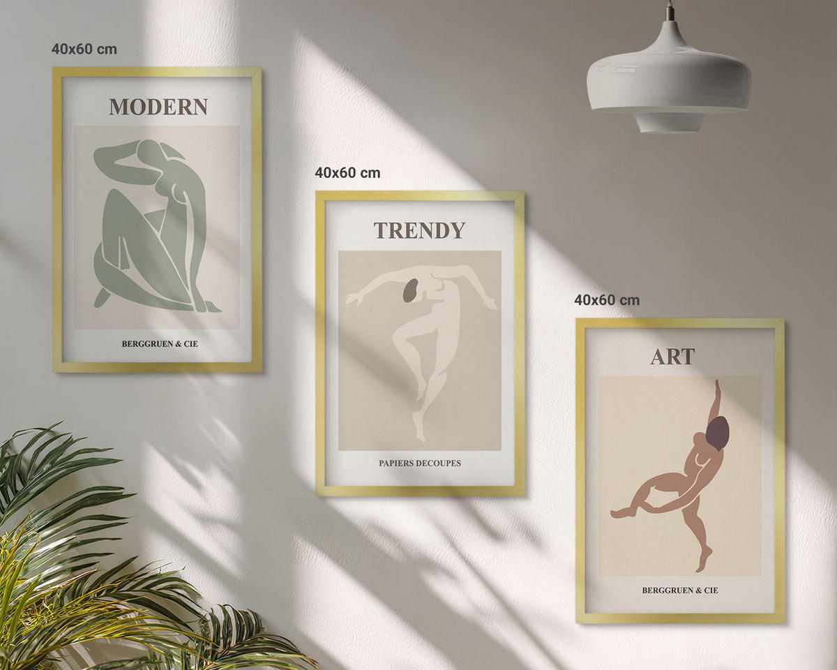 BILDER SET 3er Set - 40x60 cm Goldrahmen - Stilvolle Charaktere im Minimalismus - Goldfarben, Kunststoff (40/60cm) - TULUP