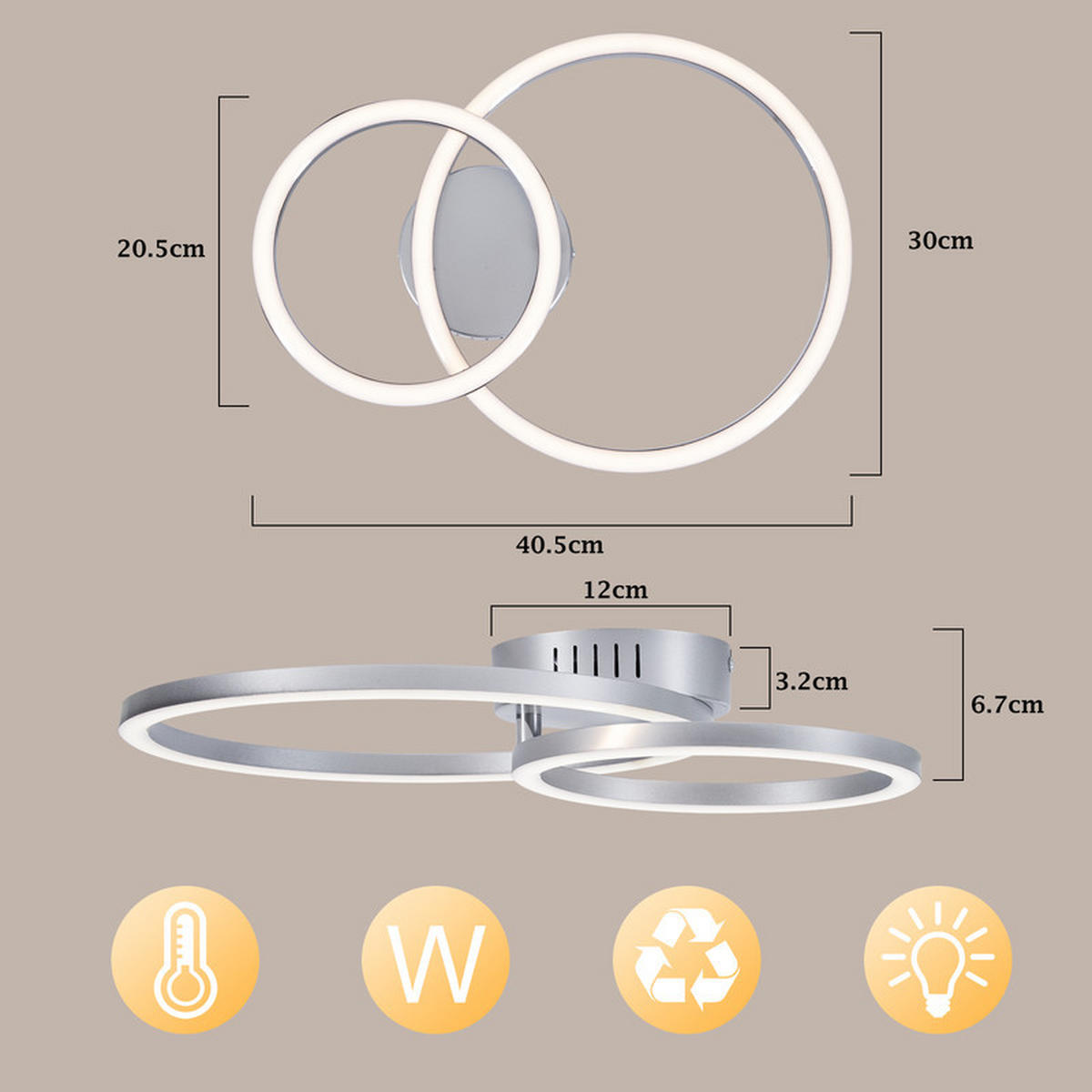 LED stropné svietidlo 30x40,5x6,7 cm - strieborná, plast (40.5/30/6.7cm) - Nettlife