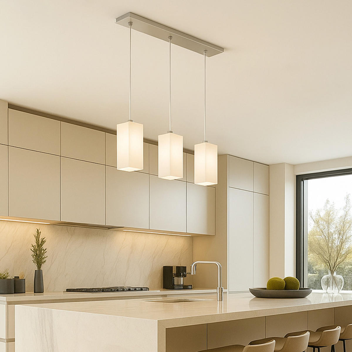 PENDELLEUCHTE LIZ III 60 Opalglas 45 W - Chromfarben, Metall (30/30/120cm) - Rendl