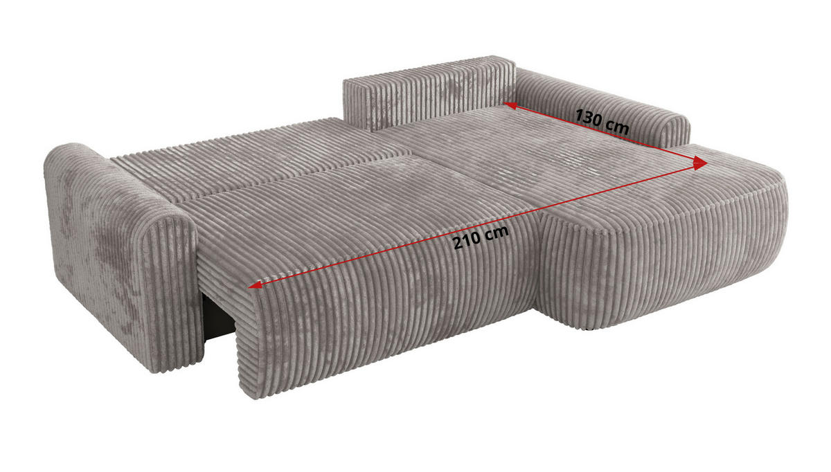 ECKSCHLAFSOFA CUBO L Grau Cord - rechts - Schwarz/Grau, Kunststoff/Textil (187/273cm) - MKS